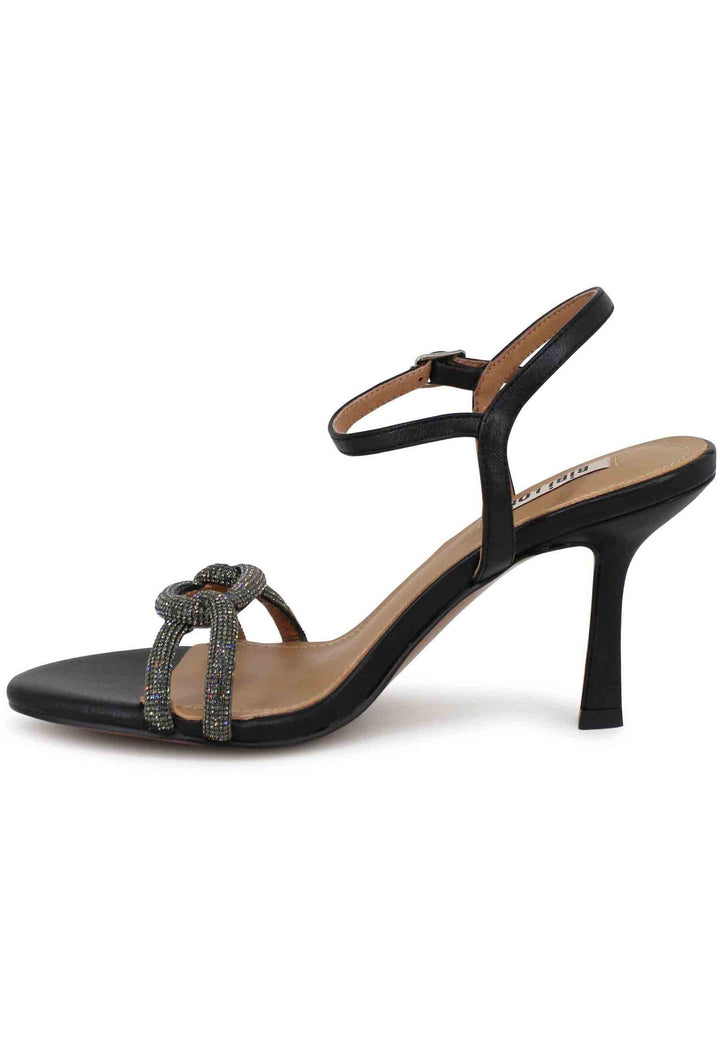 Spatarella Sandali donna Katia in pelle nera tacco alto con strass e cinturino alla caviglia Negozio