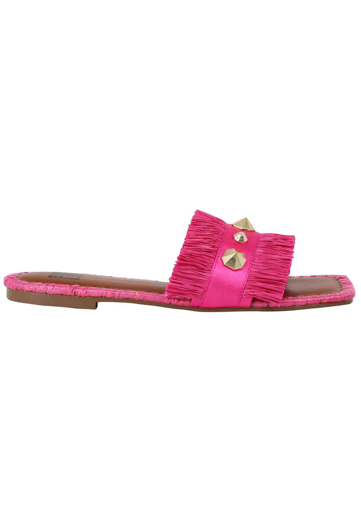 Spatarella Sandali flat Alexis donna tessuto sfrangiato fuxia con borchie In Saldo
