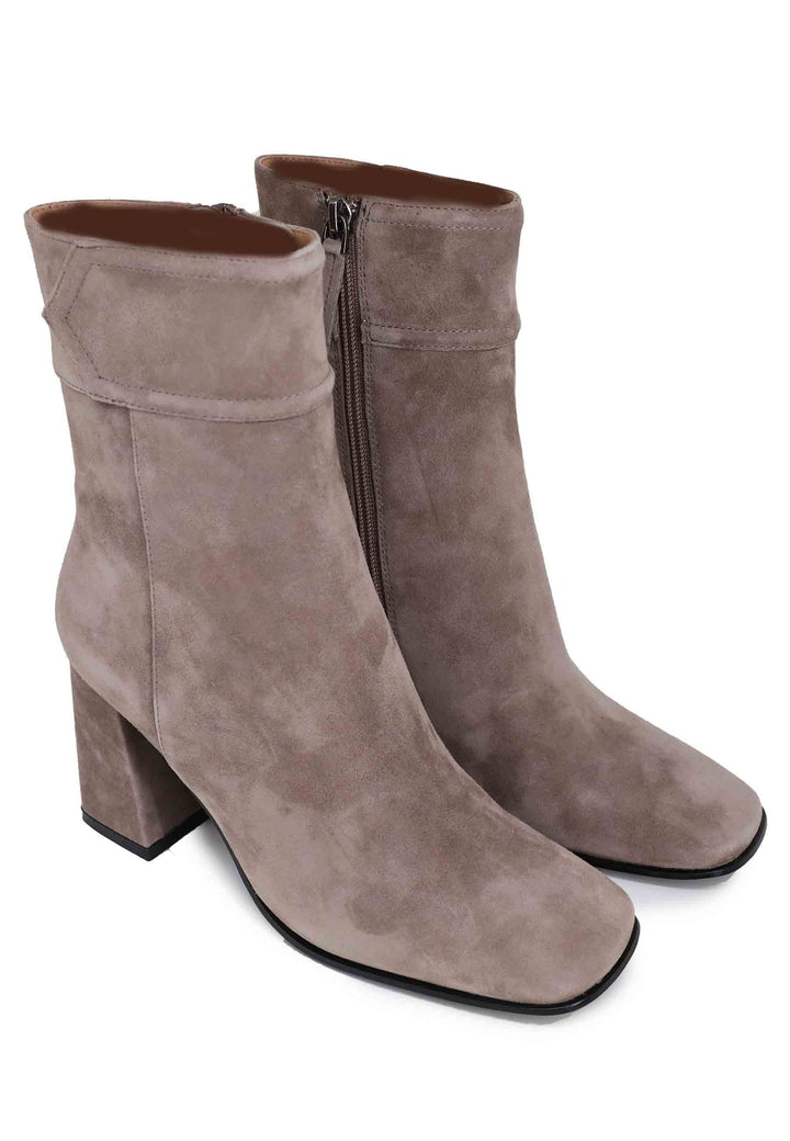 Spatarella Stivaletti donna in camoscio grigio con tacco alto e punta quadra Chisinau Nuova