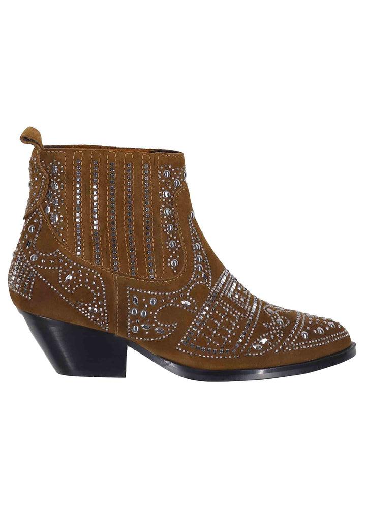 Spatarella Stivaletti texani donna in camoscio cuoio con borchie e tacco basso Soho Italia
