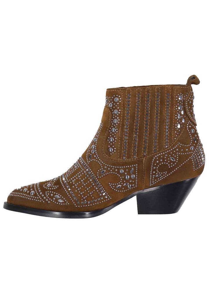 Spatarella Stivaletti texani donna in camoscio cuoio con borchie e tacco basso Soho Italia