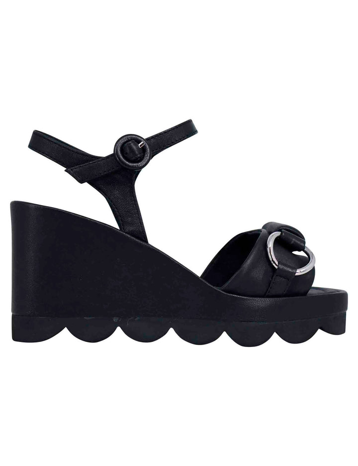 Spatarella Sandali donna in pelle nera con zeppa alta e cinturino alla caviglia Spedizione Gratuita