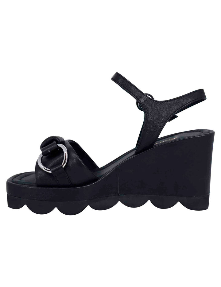 Spatarella Sandali donna in pelle nera con zeppa alta e cinturino alla caviglia Spedizione Gratuita
