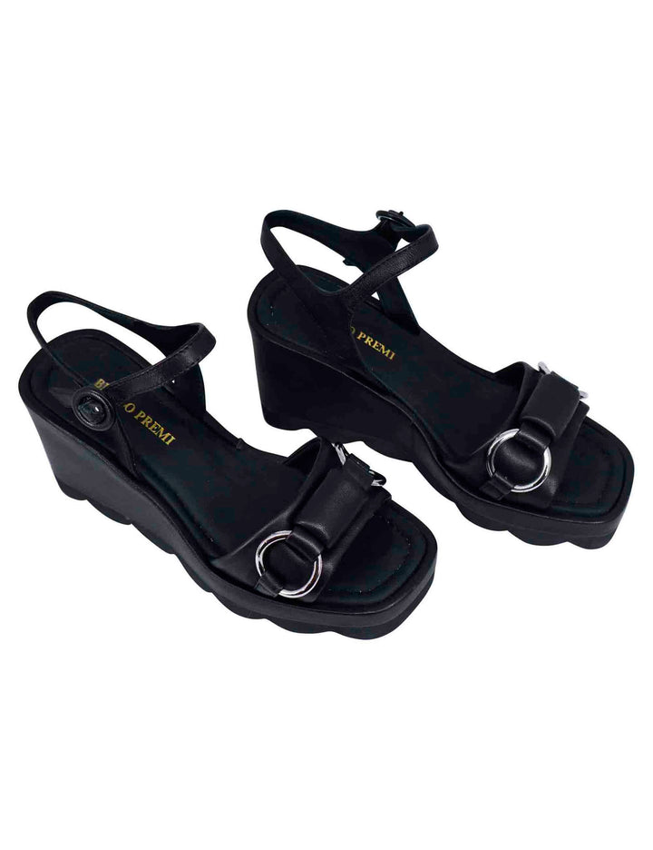 Spatarella Sandali donna in pelle nera con zeppa alta e cinturino alla caviglia Spedizione Gratuita