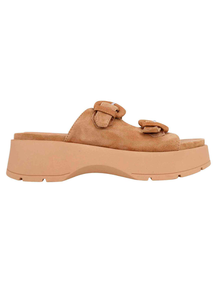 Spatarella Sandali donna in camoscio beige con suola in gomma alta e fibbie Offerta settimanale