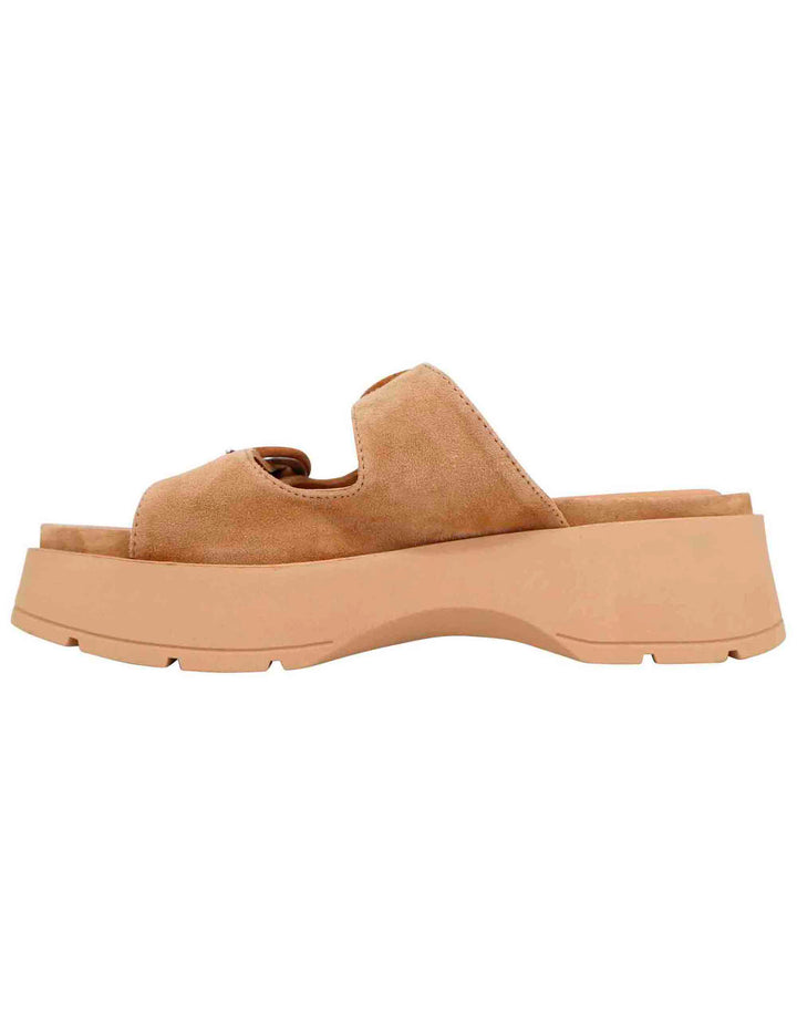Spatarella Sandali donna in camoscio beige con suola in gomma alta e fibbie Offerta settimanale