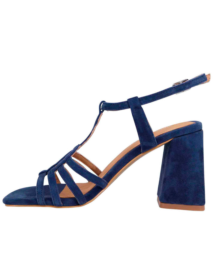 Spatarella Sandali donna in camoscio blu con tacco alto e punta quadra Ritorno libero