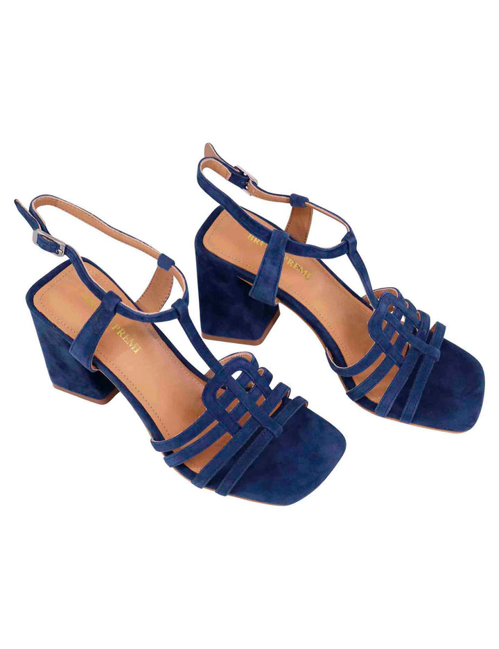 Spatarella Sandali donna in camoscio blu con tacco alto e punta quadra Ritorno libero