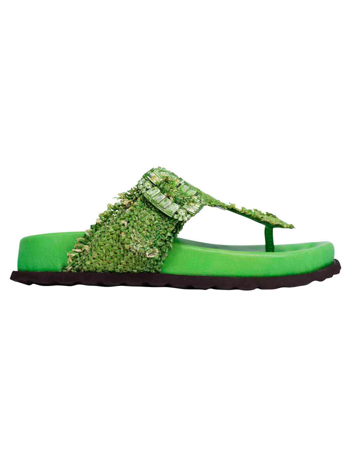 Spatarella Sandali infradito donna in rafia e pelle verde con fussbett alto ACQUISTA ORA