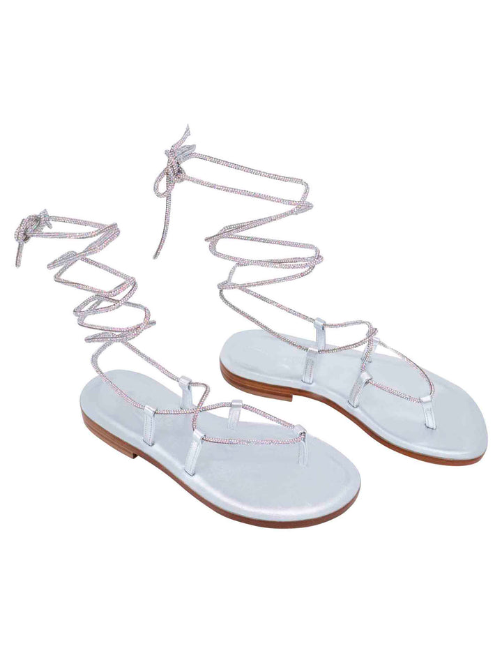 Spatarella Sandali flat infradito donna in strass argento con lacci alla schiava Ultimi due giorni