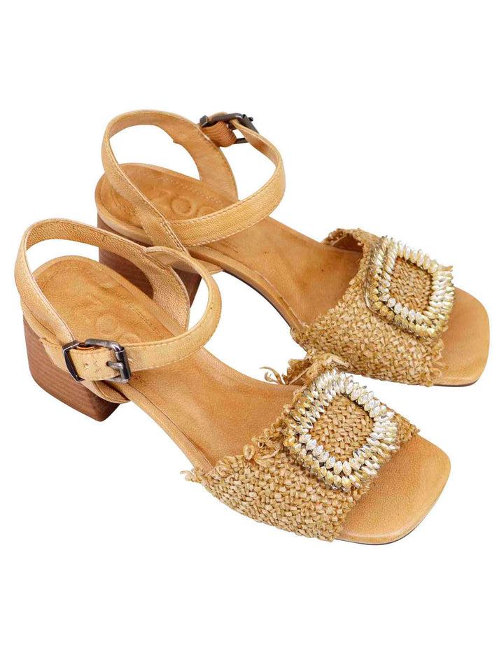 Spatarella Sandali donna in rafia naturale con strass e cinturino alla caviglia Ultimo giorno