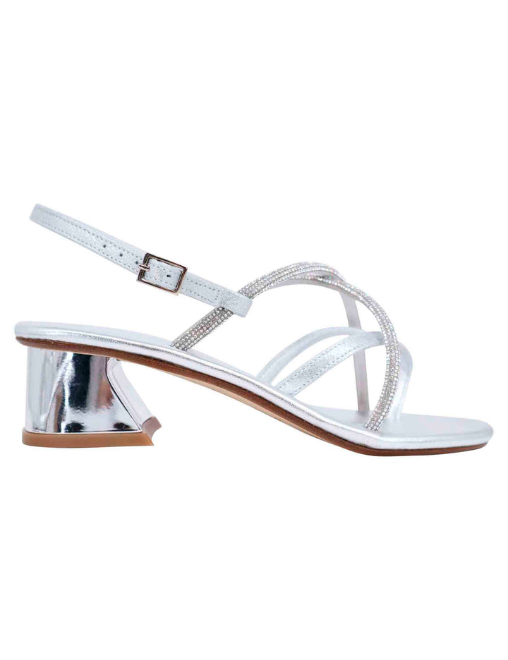 Spatarella Sandali slingback donna in strass argento con tacco gioiello Promozione temporanea
