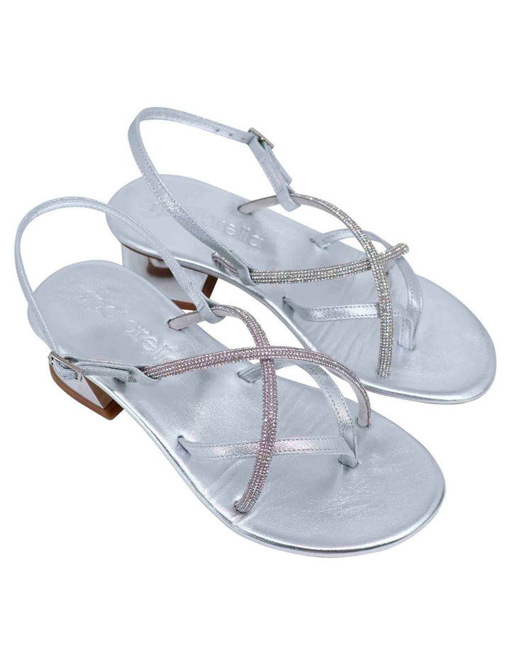 Spatarella Sandali slingback donna in strass argento con tacco gioiello Promozione temporanea