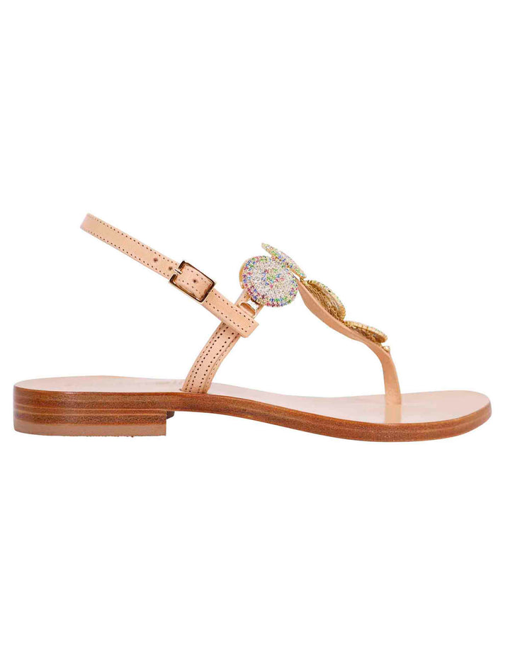 Spatarella Sandali flat slingback donna in pelle naturale con gioiello e suola in cuoio Fino al 50% di sconto