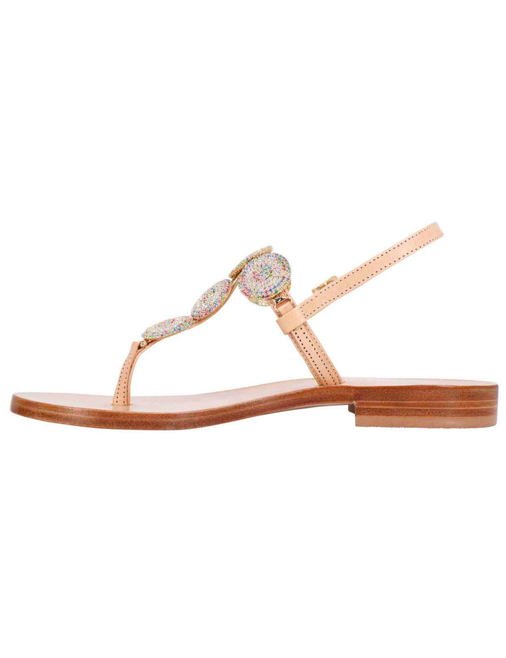 Spatarella Sandali flat slingback donna in pelle naturale con gioiello e suola in cuoio Fino al 50% di sconto