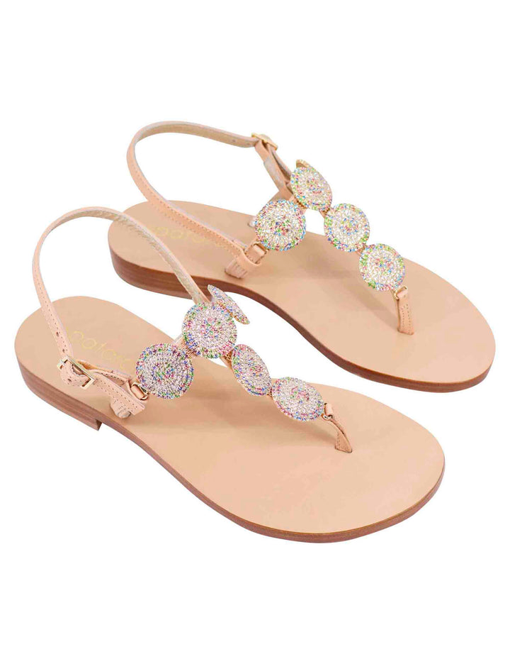 Spatarella Sandali flat slingback donna in pelle naturale con gioiello e suola in cuoio Fino al 50% di sconto