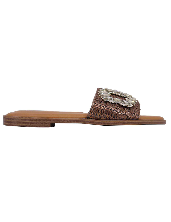 Spatarella Sandali flat donna in tessuto bronzo con fibbia in strass Fino al 60% di sconto