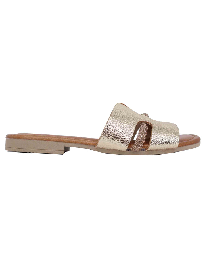Spatarella Sandali flat donna in pelle laminata platino con stass Fino al 65% di sconto