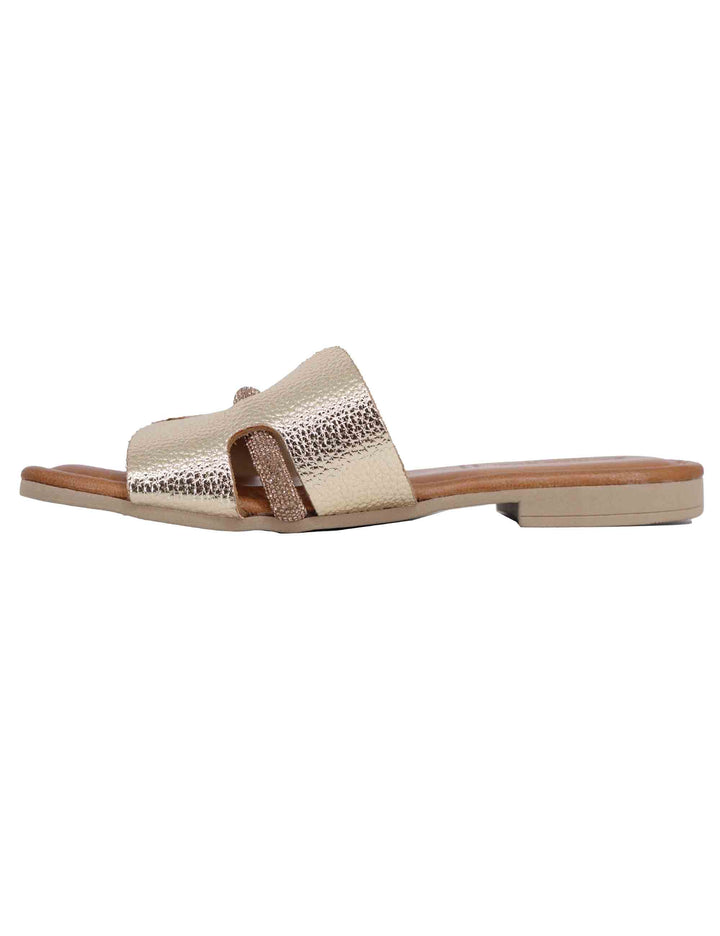 Spatarella Sandali flat donna in pelle laminata platino con stass Fino al 65% di sconto