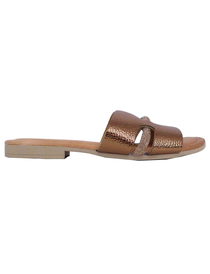 Spatarella Sandali flat donna in pelle laminata bronzo con stass Only for today