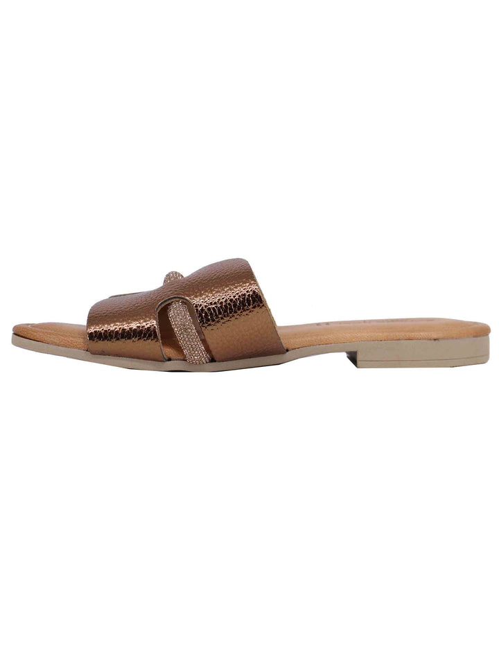 Spatarella Sandali flat donna in pelle laminata bronzo con stass Only for today