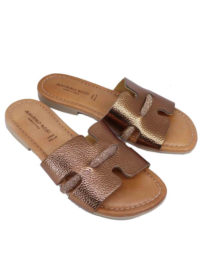 Spatarella Sandali flat donna in pelle laminata bronzo con stass Only for today