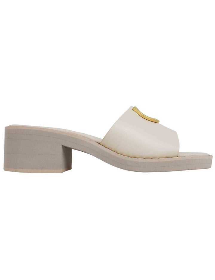 Spatarella Sandali donna in pelle off white con borchia oro e suola in gomma ultra leggera Sostegno trimestrale