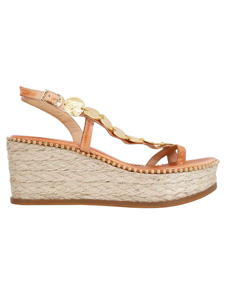 Spatarella Sandali infradito donna in pelle naturale con accessori oro e zeppa in corda Discount Store per i nuovi prodotti
