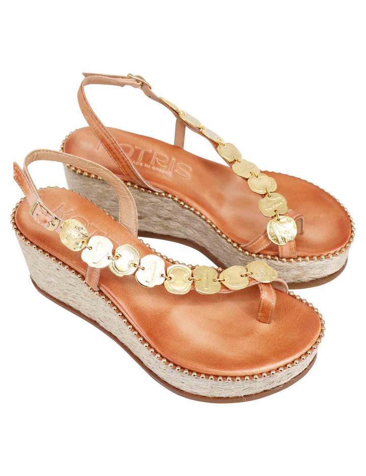 Spatarella Sandali infradito donna in pelle naturale con accessori oro e zeppa in corda Discount Store per i nuovi prodotti