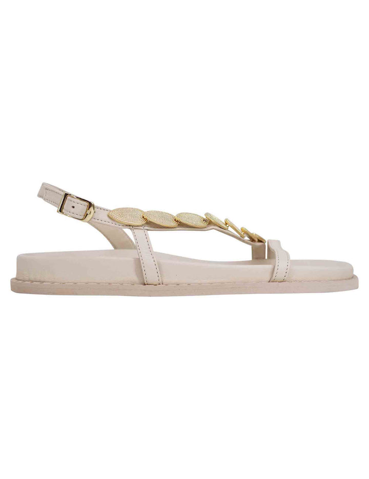 Spatarella Sandali infradito donna slingback in pelle off white con foglie d'oro Qualità Garantita