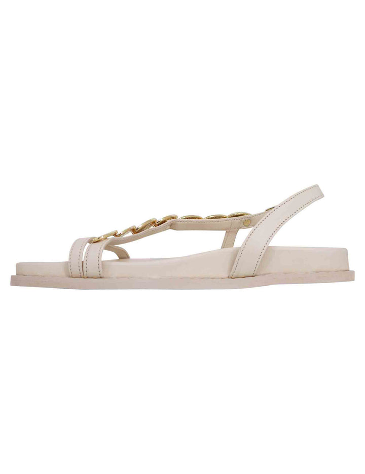 Spatarella Sandali infradito donna slingback in pelle off white con foglie d'oro Qualità Garantita