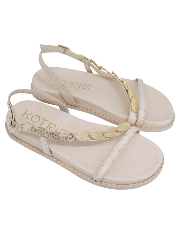 Spatarella Sandali infradito donna slingback in pelle off white con foglie d'oro Qualità Garantita
