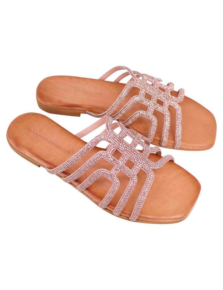Spatarella Sandali flat donna in strass rosa con sottopiede morbido Acquista Ora
