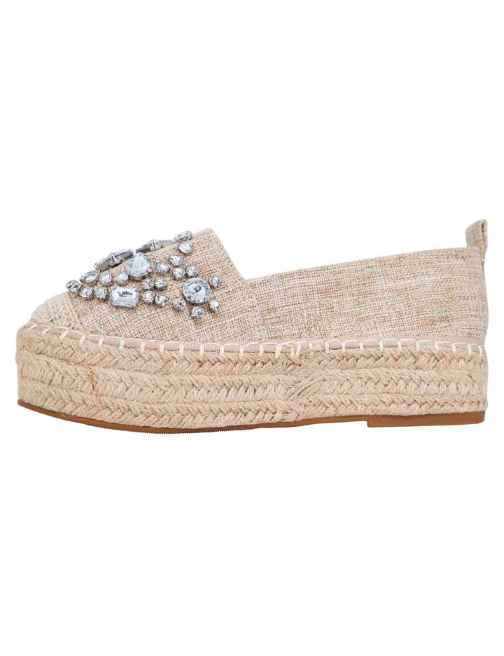 Spatarella Espadrillas donna in tessuto beige con strass e suola alta in corda Consegna Veloce