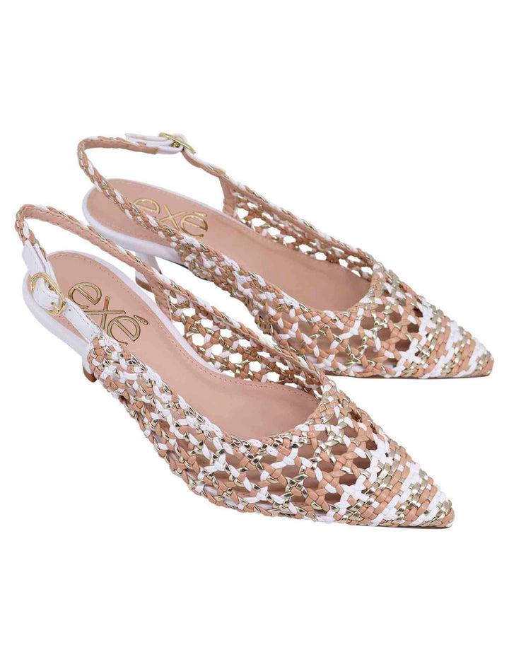 Spatarella Decollete slingback donna in eco pelle laminata bronzo multicolore con tacco bianco Promozione Limitata