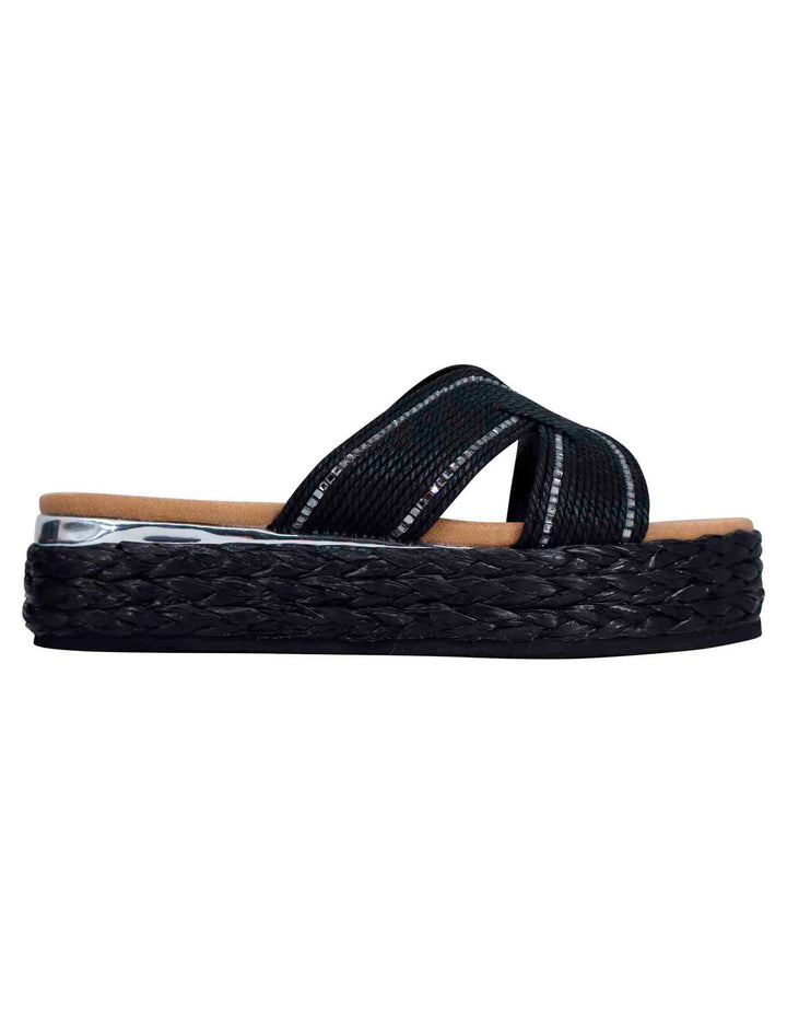 Spatarella Sandali donna in corda nera con rifiniture in argento Shopping Online