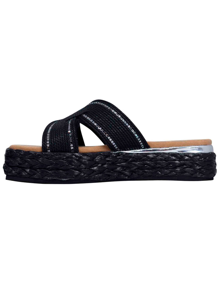 Spatarella Sandali donna in corda nera con rifiniture in argento Shopping Online
