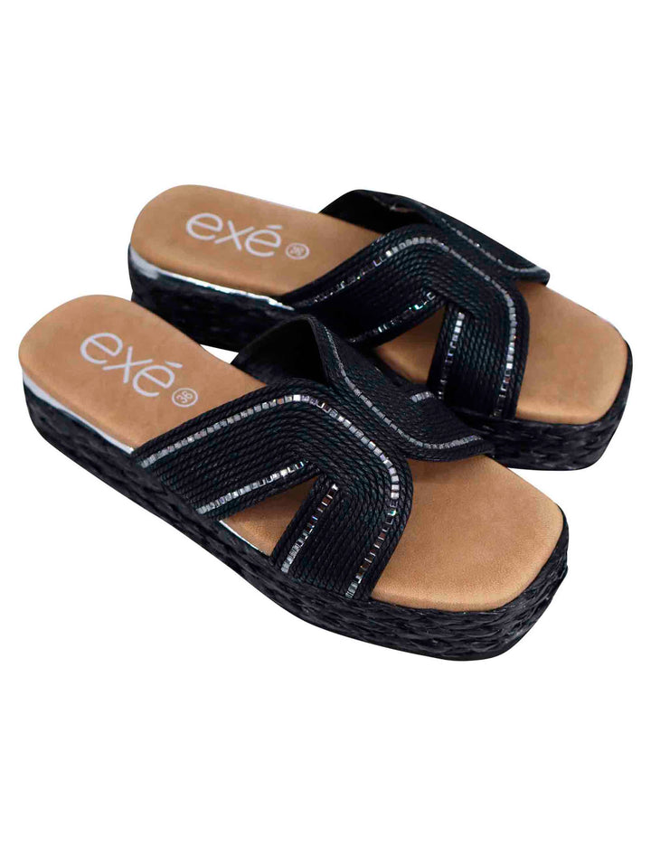 Spatarella Sandali donna in corda nera con rifiniture in argento Shopping Online