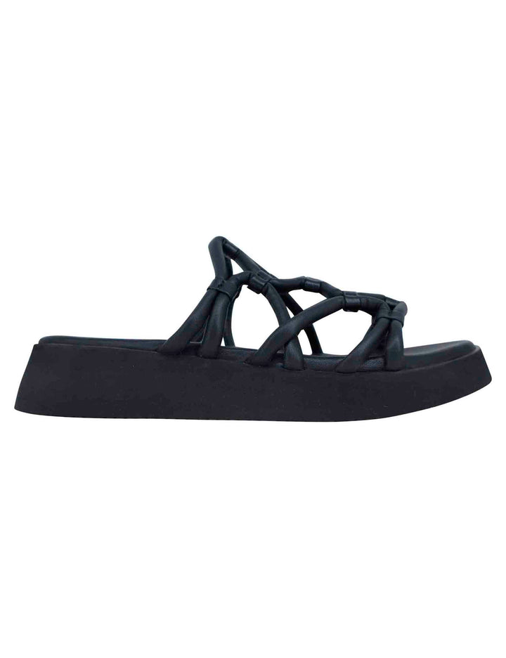 Spatarella Sandali donna in pelle nera con zeppa in gomma Prezzo Ridotto