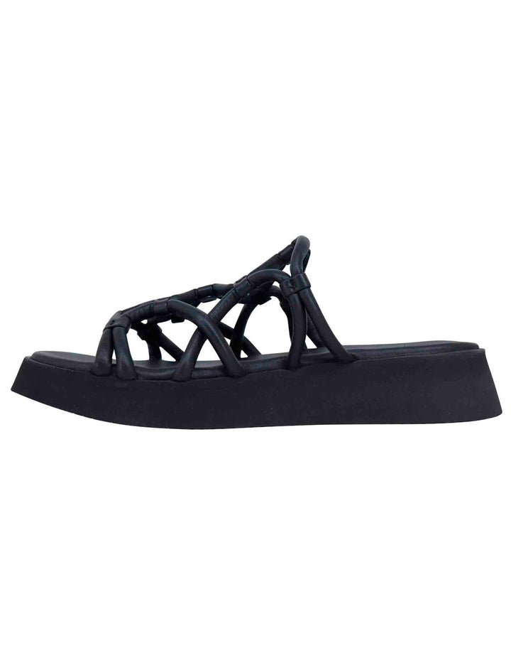 Spatarella Sandali donna in pelle nera con zeppa in gomma Prezzo Ridotto