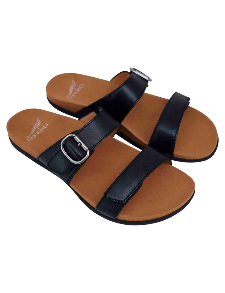 Spatarella Sandali bassi donna in pelle nera con fibbia laterale Convenienza