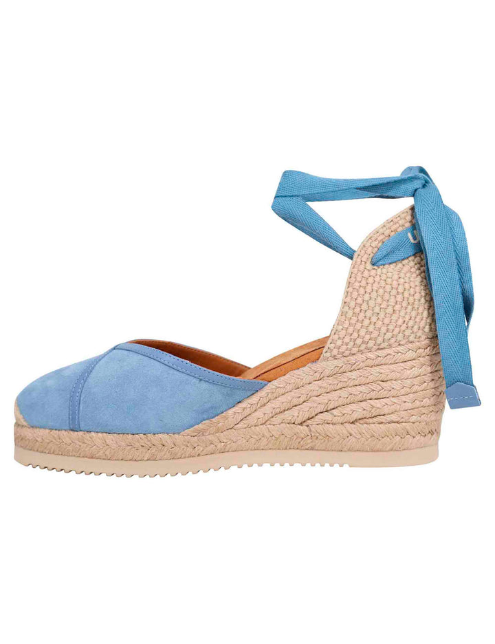Spatarella Sandali espadrillas donna in camoscio celeste con zeppa in corda Presa