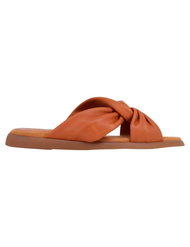 Spatarella Sandali flat donna in pelle cuoio con sottopiede morbido Sconto