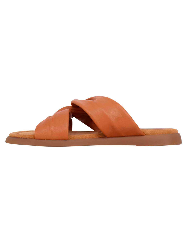 Spatarella Sandali flat donna in pelle cuoio con sottopiede morbido Sconto
