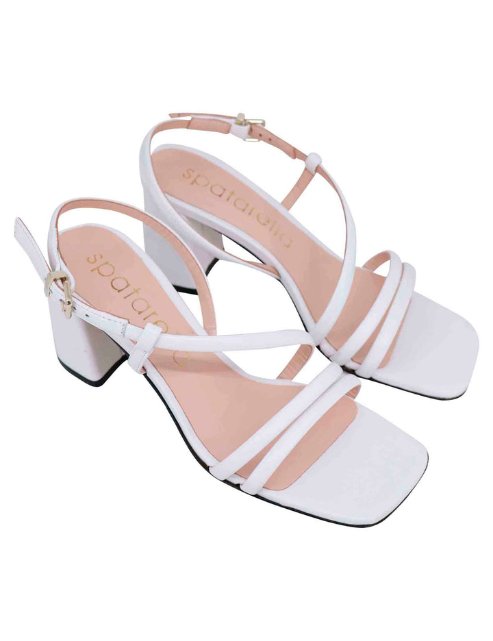 Spatarella Sandali slingback donna in pelle bianca con tacco grosso e punta quadra Offerta