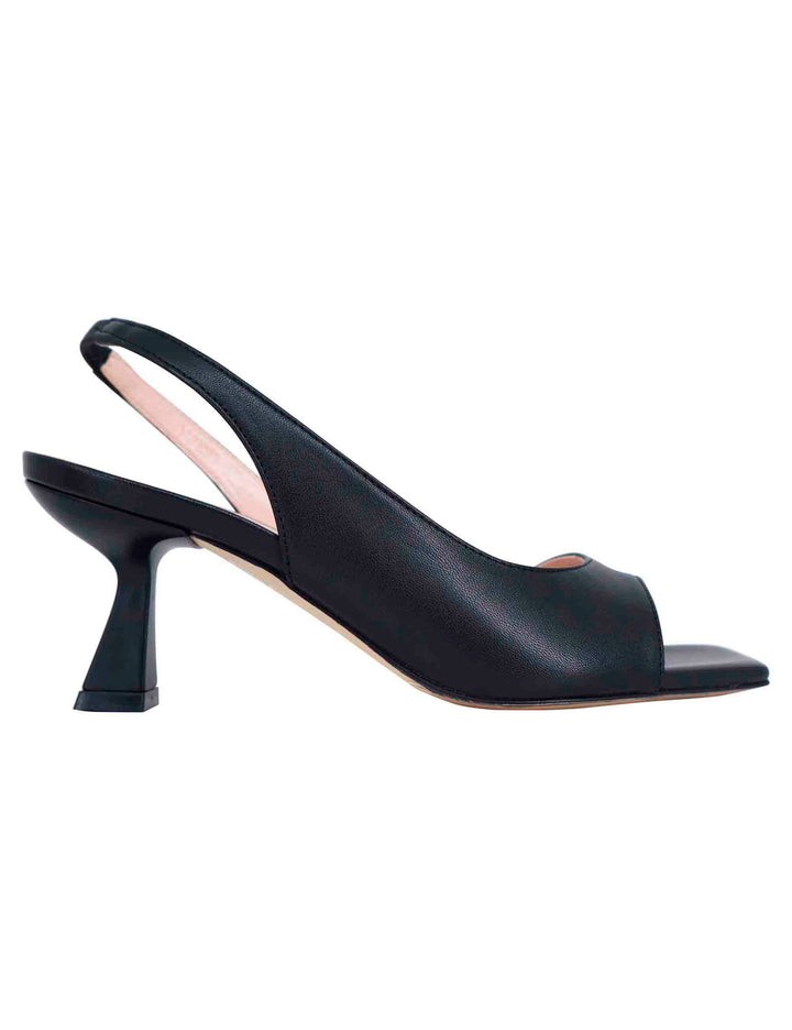 Spatarella Sandali slingback donna in pelle nera con punta quadra Economico