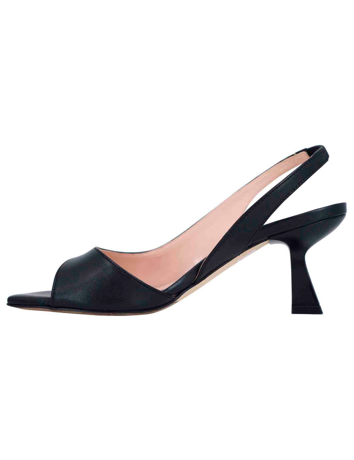 Spatarella Sandali slingback donna in pelle nera con punta quadra Economico