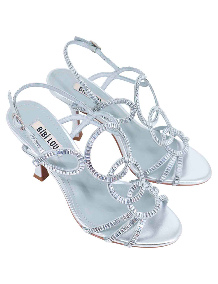 Spatarella Sandali slingback gioiello donna in strass argento con tacco alto Iris Offerte
