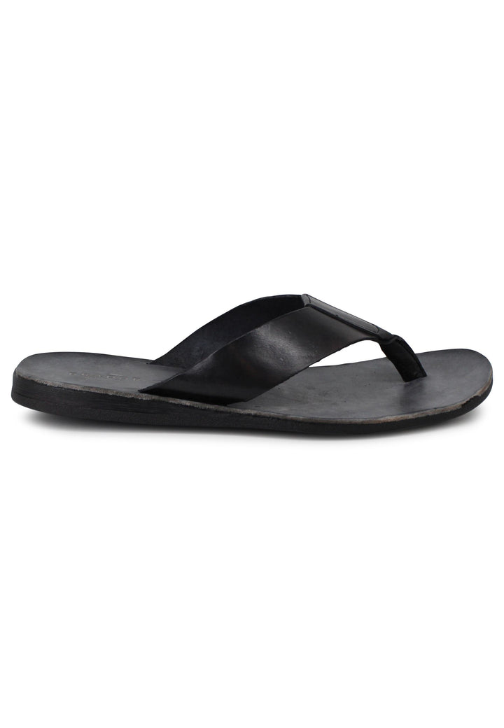 Spatarella Sandali infradito uomo in pelle nera con suola in gomma Vendita Calda
