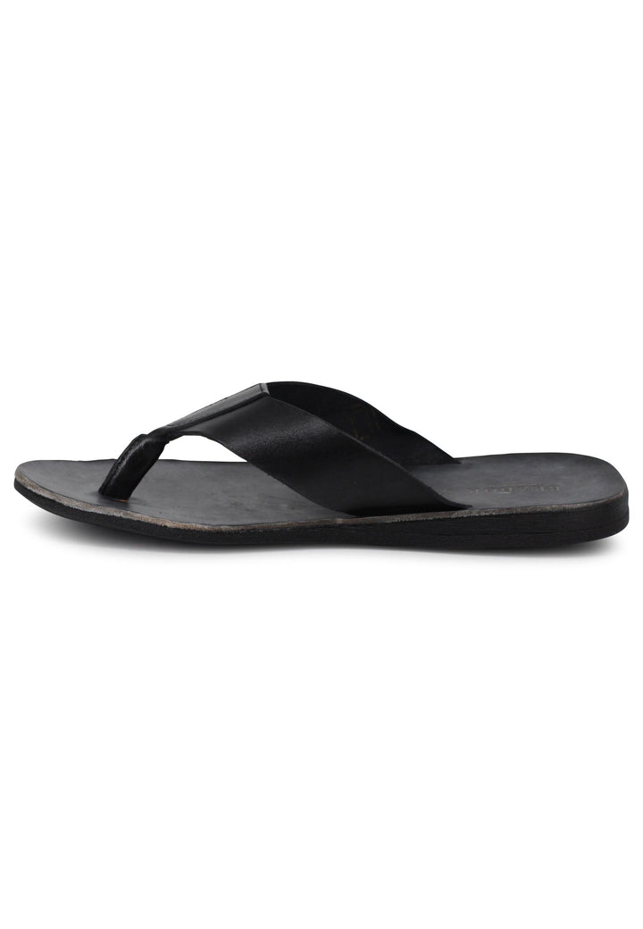 Spatarella Sandali infradito uomo in pelle nera con suola in gomma Vendita Calda